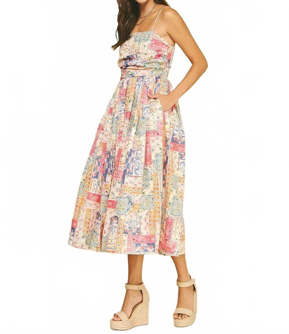 NEW PINCH paradise midi dress in patchwork print
